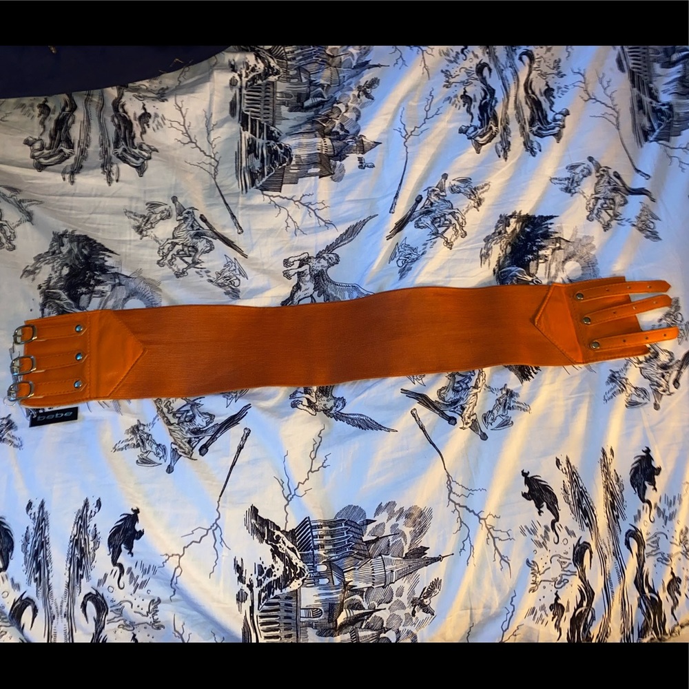 Burnt orange Bebe 3 buckle corset belt